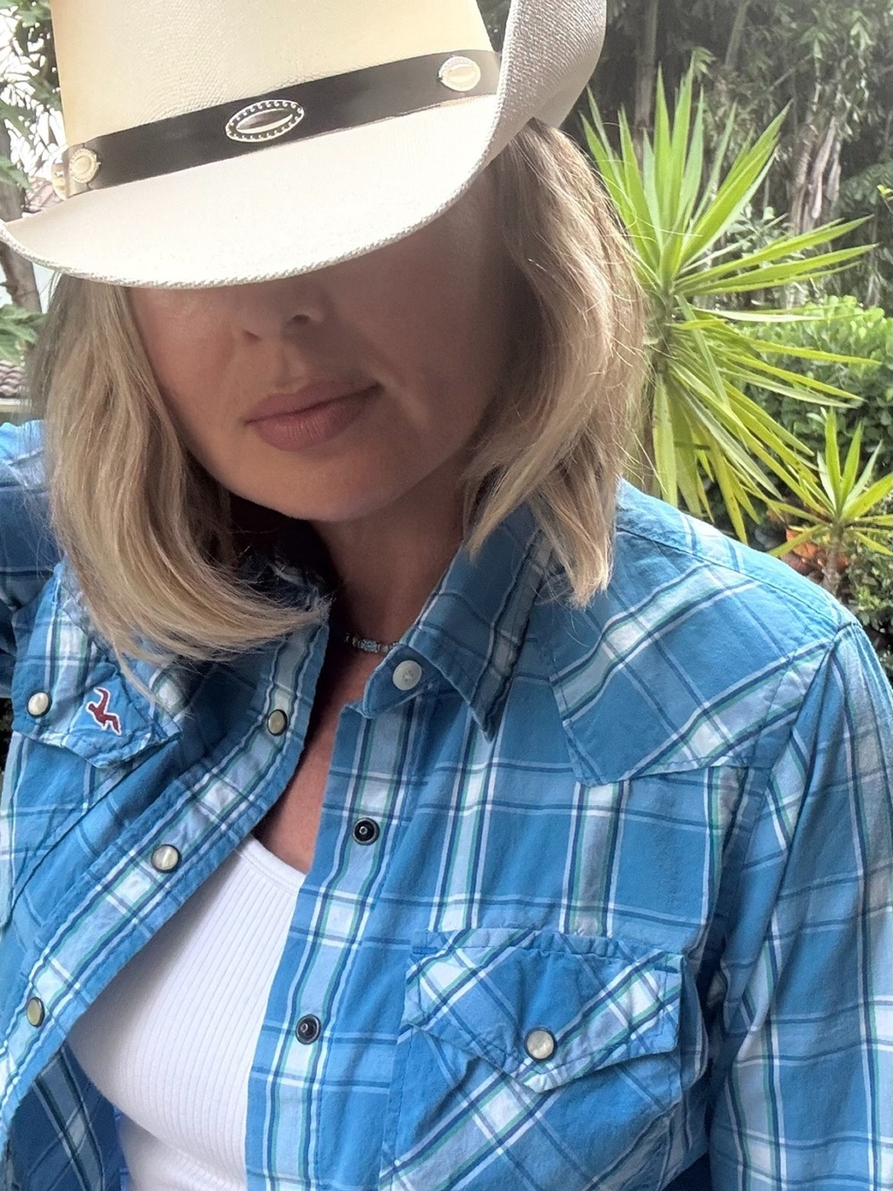 Hollister California Women’s Plaid Western Pearl Snap Shirt Blue Size S - Picture 3 of 3